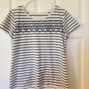 Navy Blue Striped LOFT Tee with Stitched Detailing